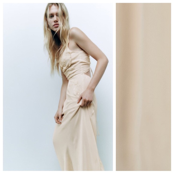 NWT. Zara Cream 100% Viscose Embraided Long Dress. Size S. - Picture 2 of 13